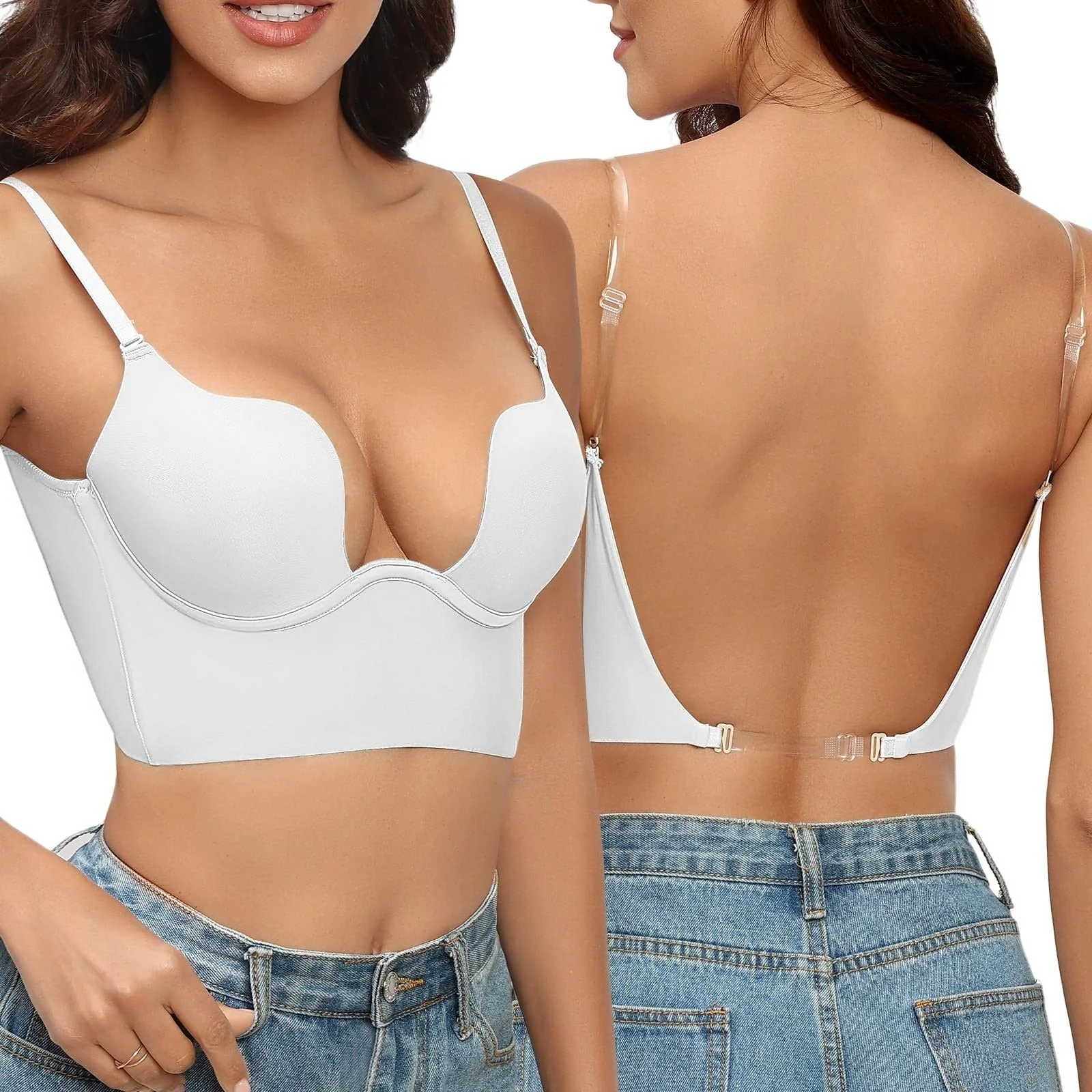 R��ckenfreier BH f��r Damen | Nahtloser Push-up BH f��r r��ckenfreie Kleider und tiefe Ausschnitte | Bequemer Halt f��r jeden Tag