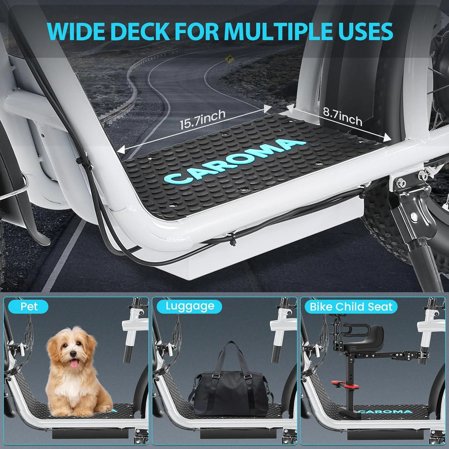 Caroma Peak 800W Foldable Adult Electric Scooter with 20-inch Wide Tires, 48V Battery, Basket, and Adjustable Seat