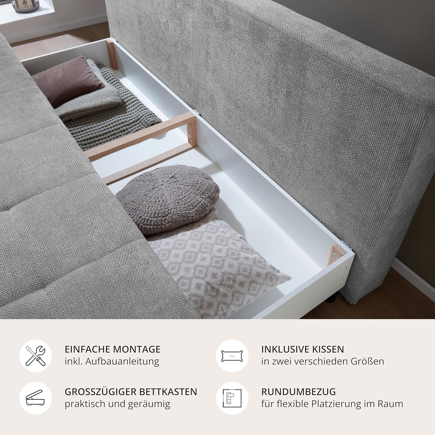 Liam Schlafsofa in grau – Modernes Design mit Bonell-Federkern, Bettkasten & Schlaffunktion für höchsten Komfort im Wohn- und Gästebereich