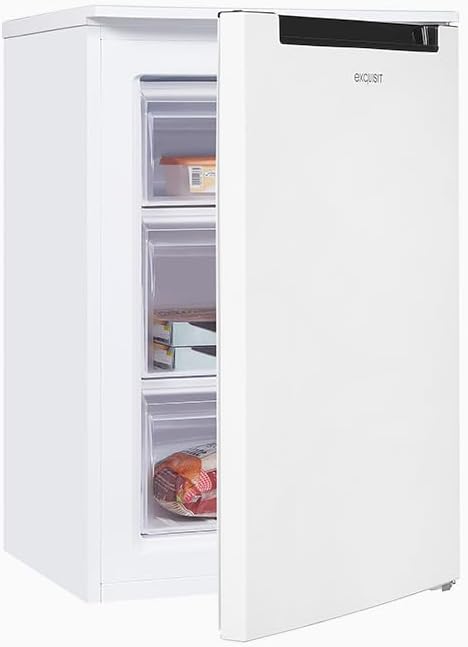 Exquisit Gefrierschrank | 87 l Nutzinhalt, 85,5 cm Höhe, Energieklasse C, 40 dB(A) | 4-Sterne-Gefrieren, manuelle Temperaturregelung, manuelles Abtauen, wechselbarer Türanschlag | GS581-040Cweiss
