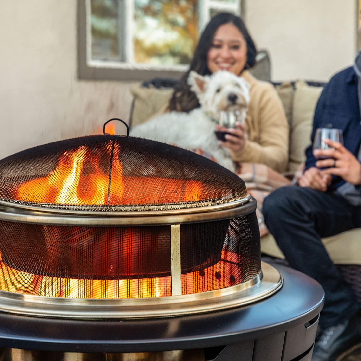 TIKI Reunion Fire Pit Heat Deflector & Screen with Poker �C Outdoor Fire Pit Accessories for More Warmth & Safety �C Spark Protector & Ember Guard for Even Heat Distribution �C Durable Metal Design