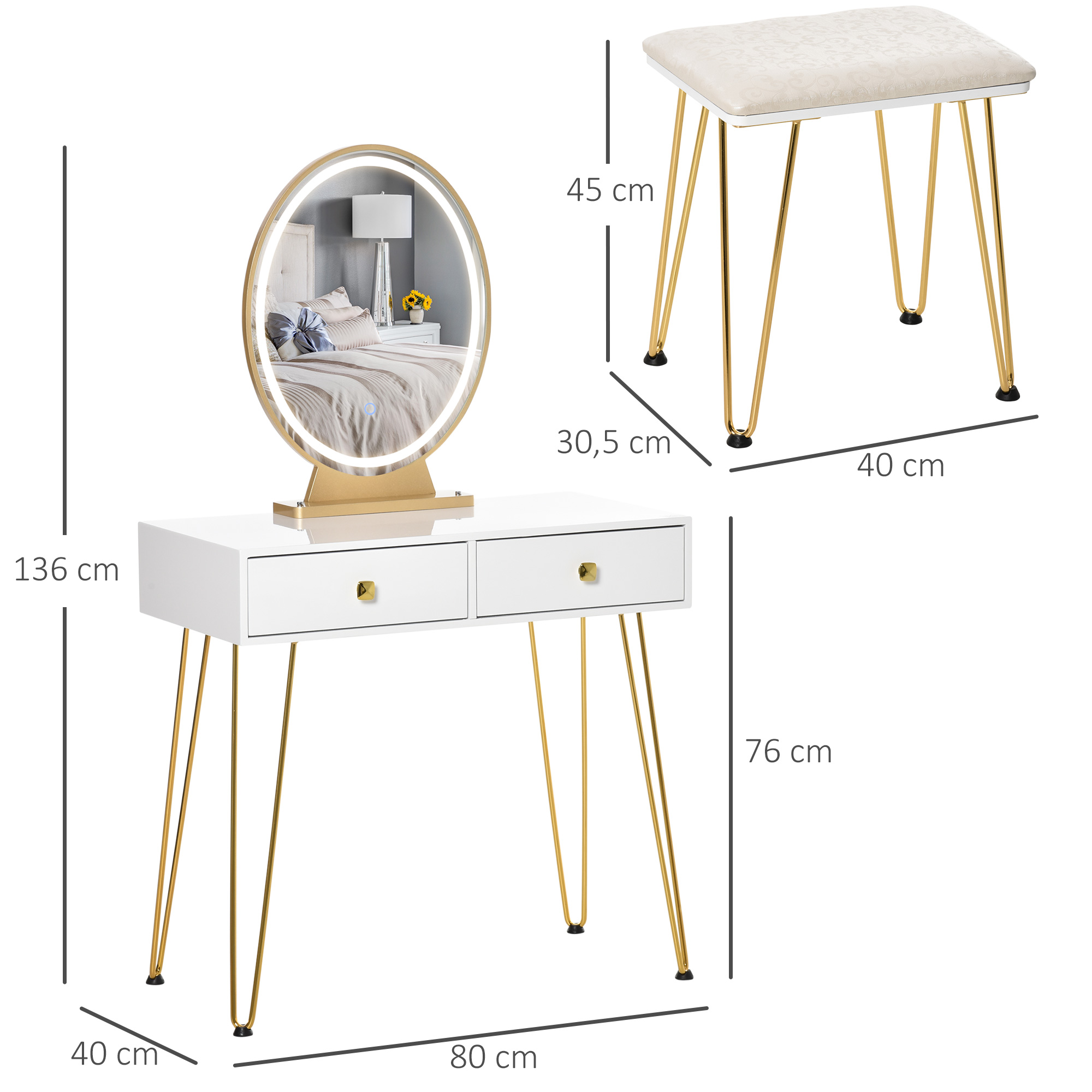 make-uptafel gestoffeerde kruk retro design