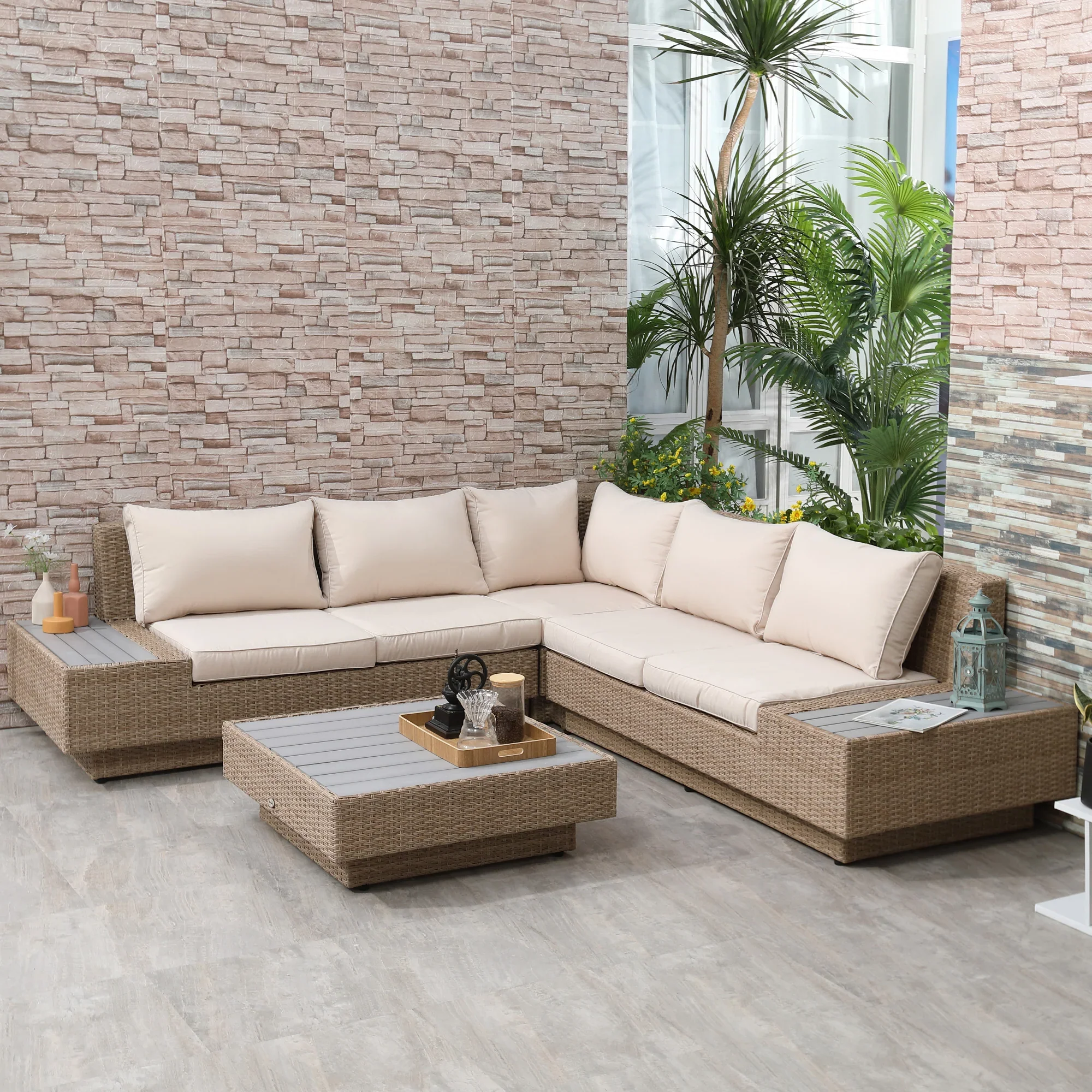 Outsunny Tuinmeubelset 4-delig weerbestendig met opbergruimte polyrattan