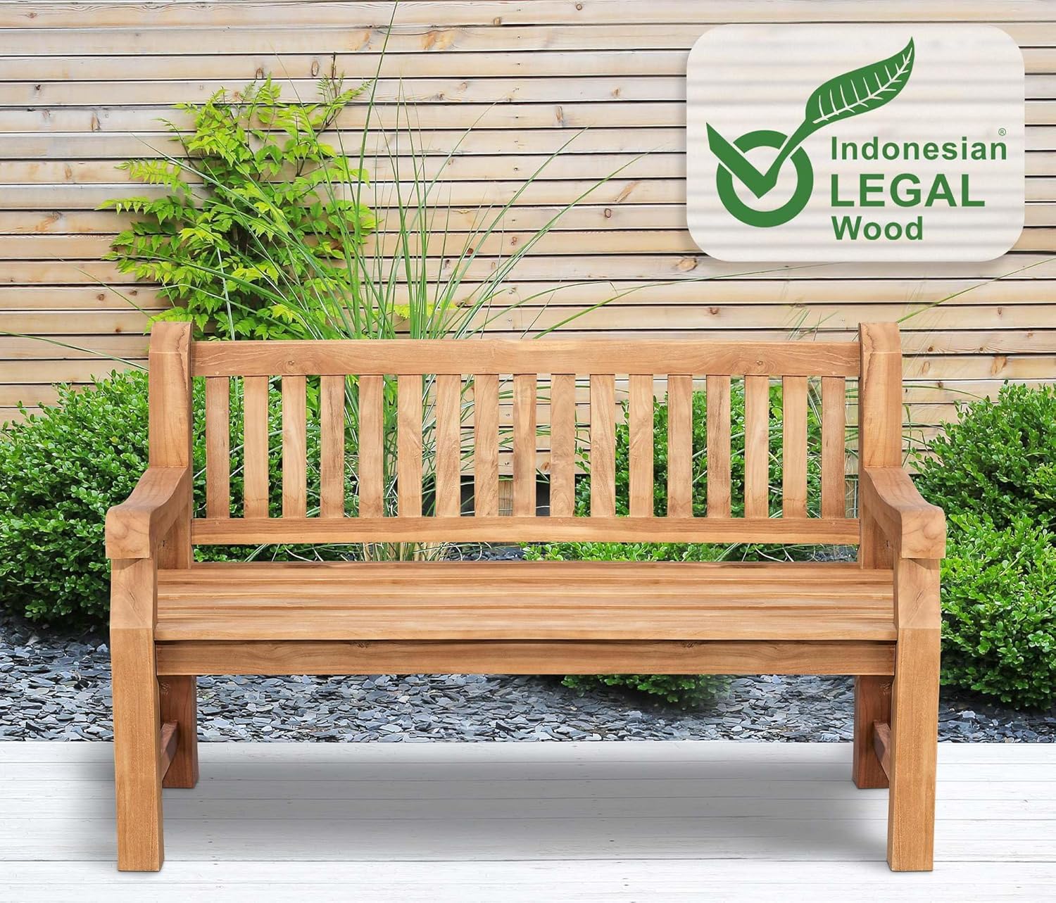 CLP Teakbank Jackson V2 I Wetterfeste Holzbank mit Rückenlehne I Stabile Gartenbank aus massivem Teakholz, Farbe:Teak, Größe:150 cm