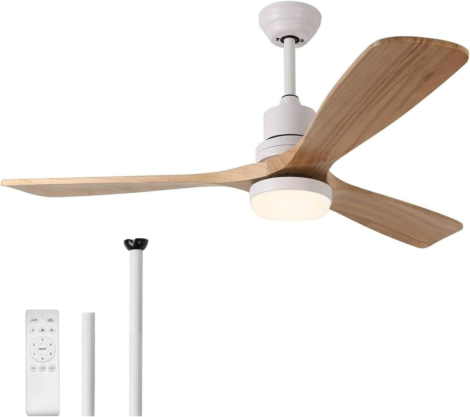 USOR 52-Inch Smart Ceiling Fan with LED Light and Remote - Quiet Wood Blades for Indoor/Outdoor Use