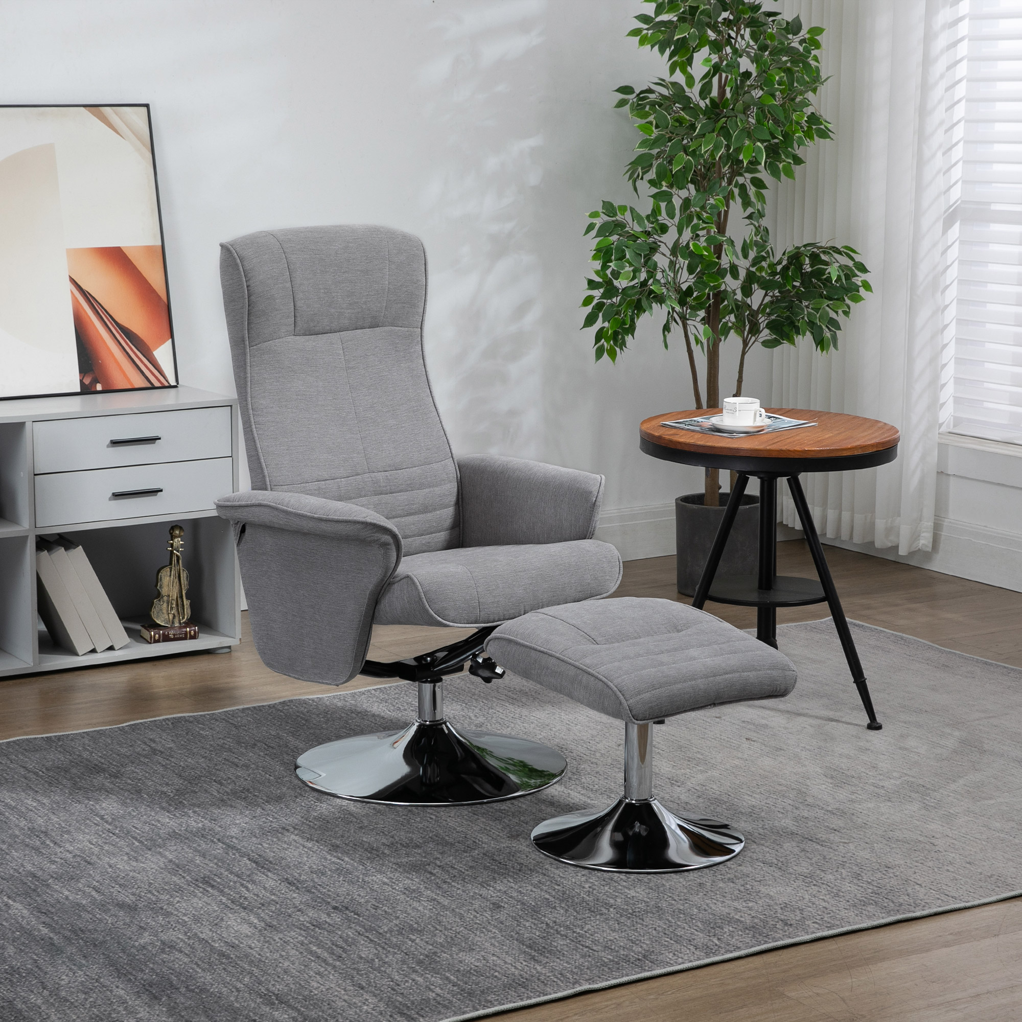 Relaxstoel met Voetenbank, Draaibaar, Kantelbare Rugleuning, Belastbaar tot 150 kg, 69 x 71 x 104 cm, Grijs