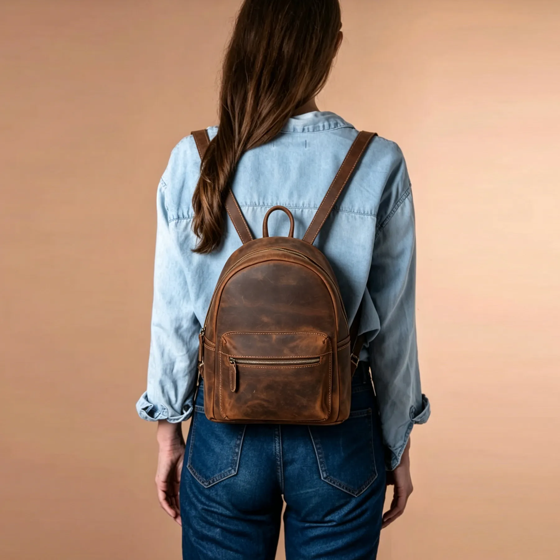 13 inch Laptop Leather Backpack Travel Office Bag