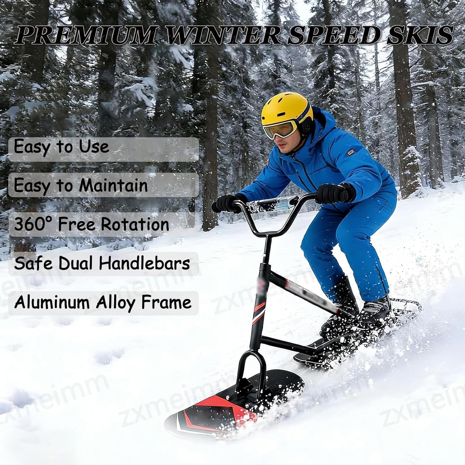 Doppeldecker-Schneemobil,Aluminiumrahmen,360°-Lenkung,150kg Traglast,All-Terrain-Schneescooter Black