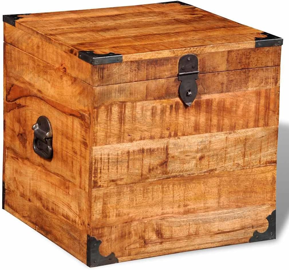 Vintage Kasten aus Holz Dekokoffer Truhe Sitztruhe Aufbewahrungstruhe Holztruhe mit Deckel & Stauraum, 46x46x46 cm Raues Mangoholz