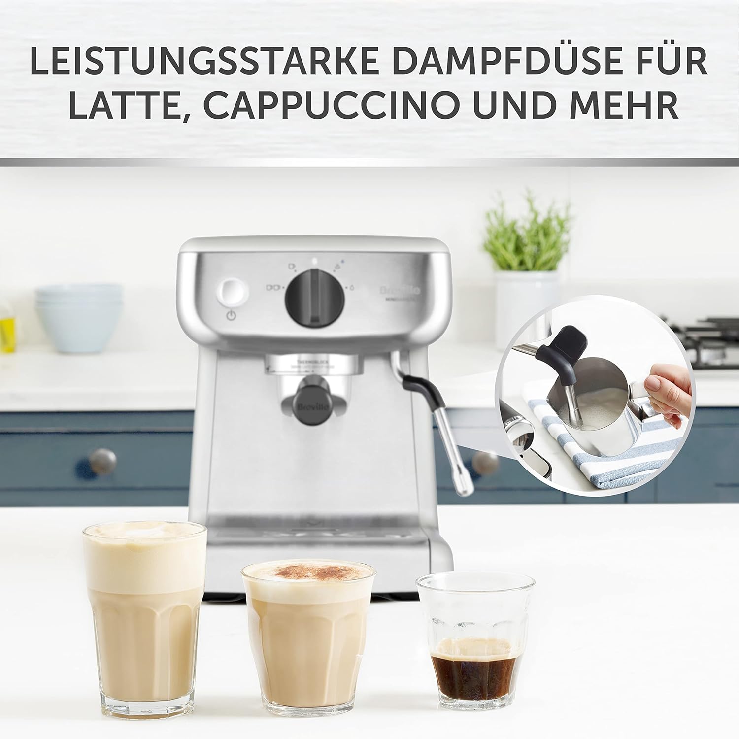 Breville Barista Max Siebträgermaschine | Espressomaschine/Kaffeemaschine mit integriertem Mahlwerk und Milchaufschäumer| 2,8-l-Wasserbehälter | Italienische Pumpe mit 15 Bar | Edelstahl [VCF126X]