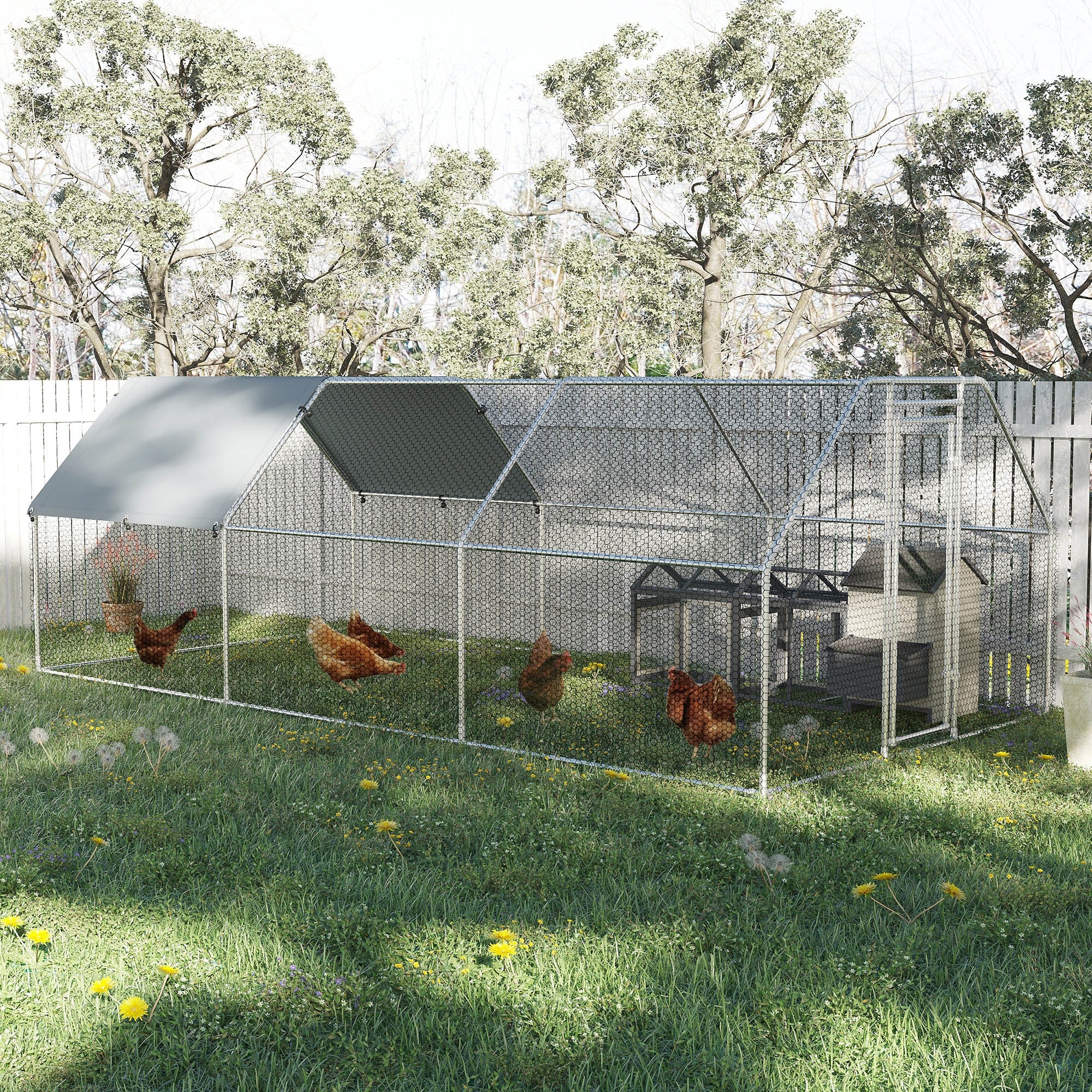 Easycomfort Recinto Gabbia per Galline in Metallo Galvanizzato Impermeabile, Pollaio con Porta e Copertura Oxford, 280x570x195cm