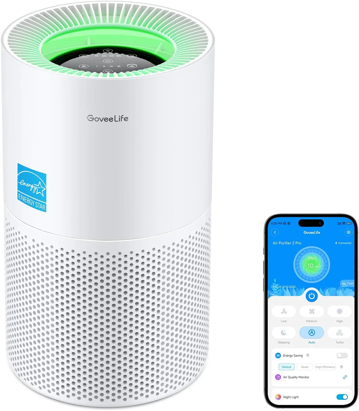 GoveeLife Air Purifiers for Home. Smart Air Purifier for Large Rooms with App & Alexa Control. Covers up to 1162ft虏. Air Quality Monitor. PM2.5 Sensor Air Purifier for Pet Hair. Pollen. Dust. Smoke