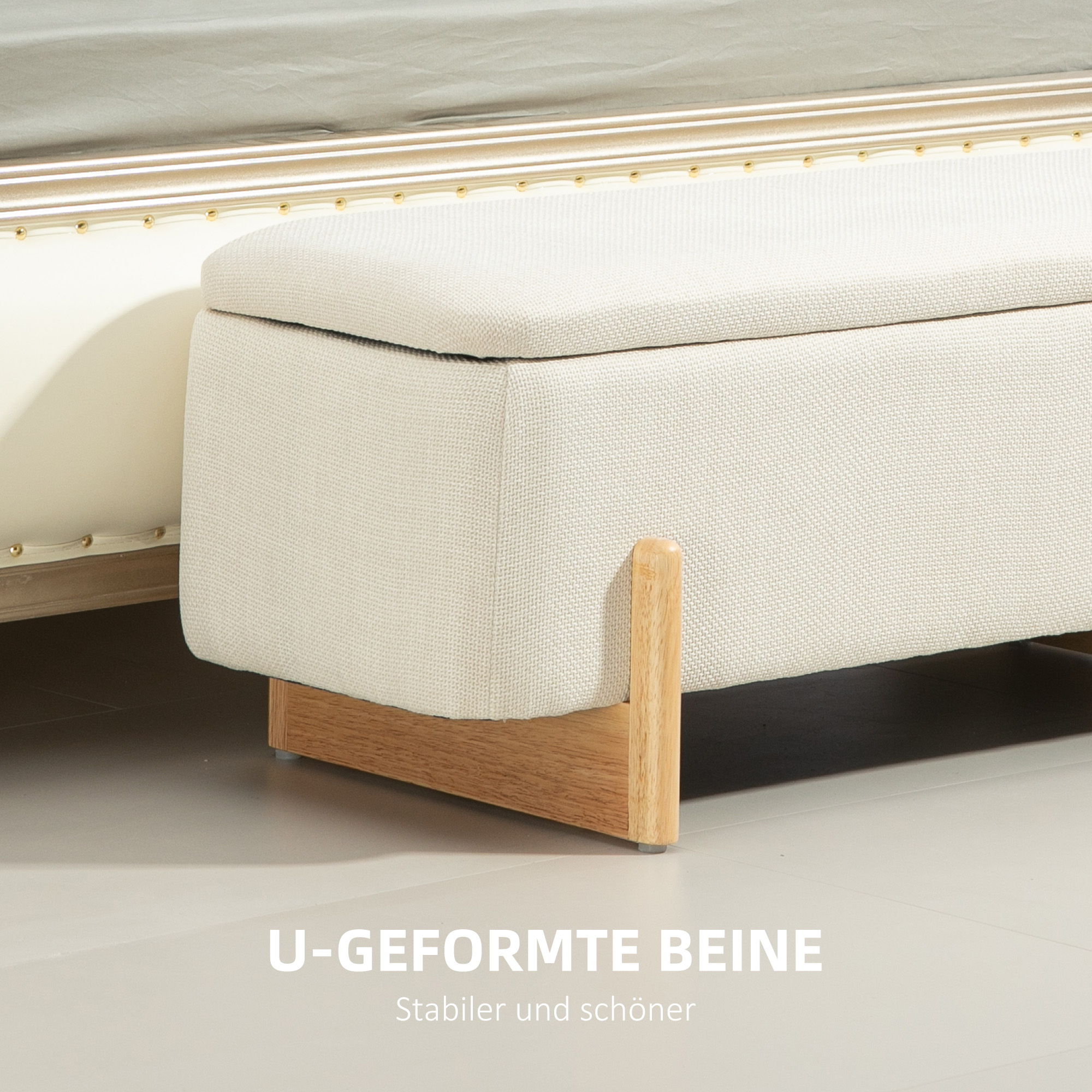 Kruk met Opbergruimte, Zitbank met Schuimstofpolstering, Linnenlook, 111 x 44 x 44,5 cm, Cr��mewit