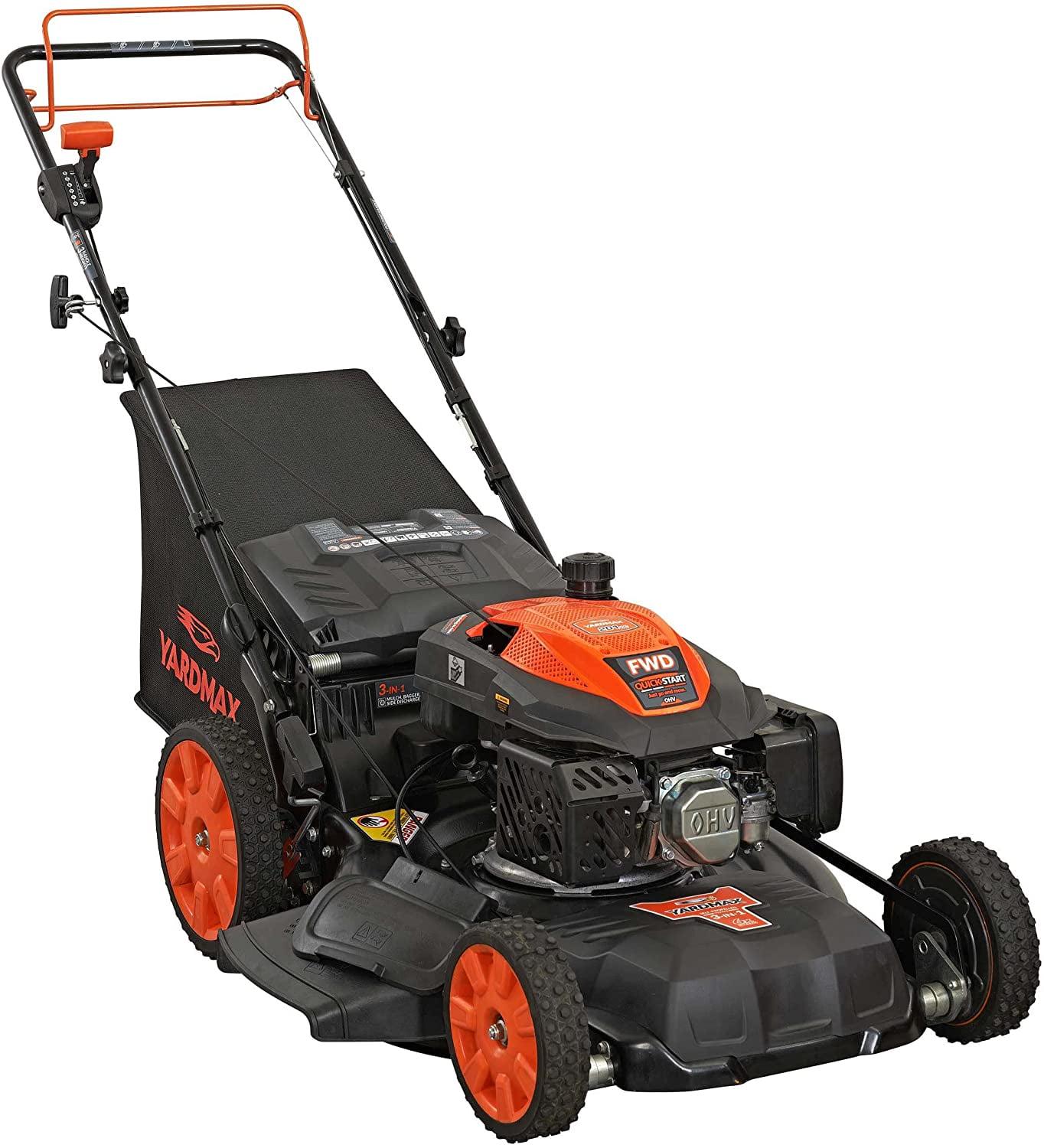 YARDMAX YG2860 22′′ 201cc 3-in-1 Gas Self-Propelled Lawn Mower with CVT and High Wheels