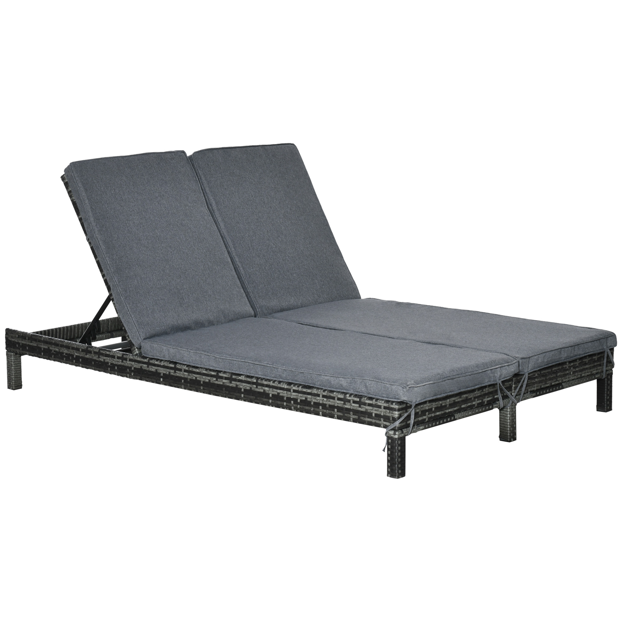 ligbank voor buiten dubbele ligstoel relax ligstoel voor 2 personen 5 standen metaal PE-rotan grijs