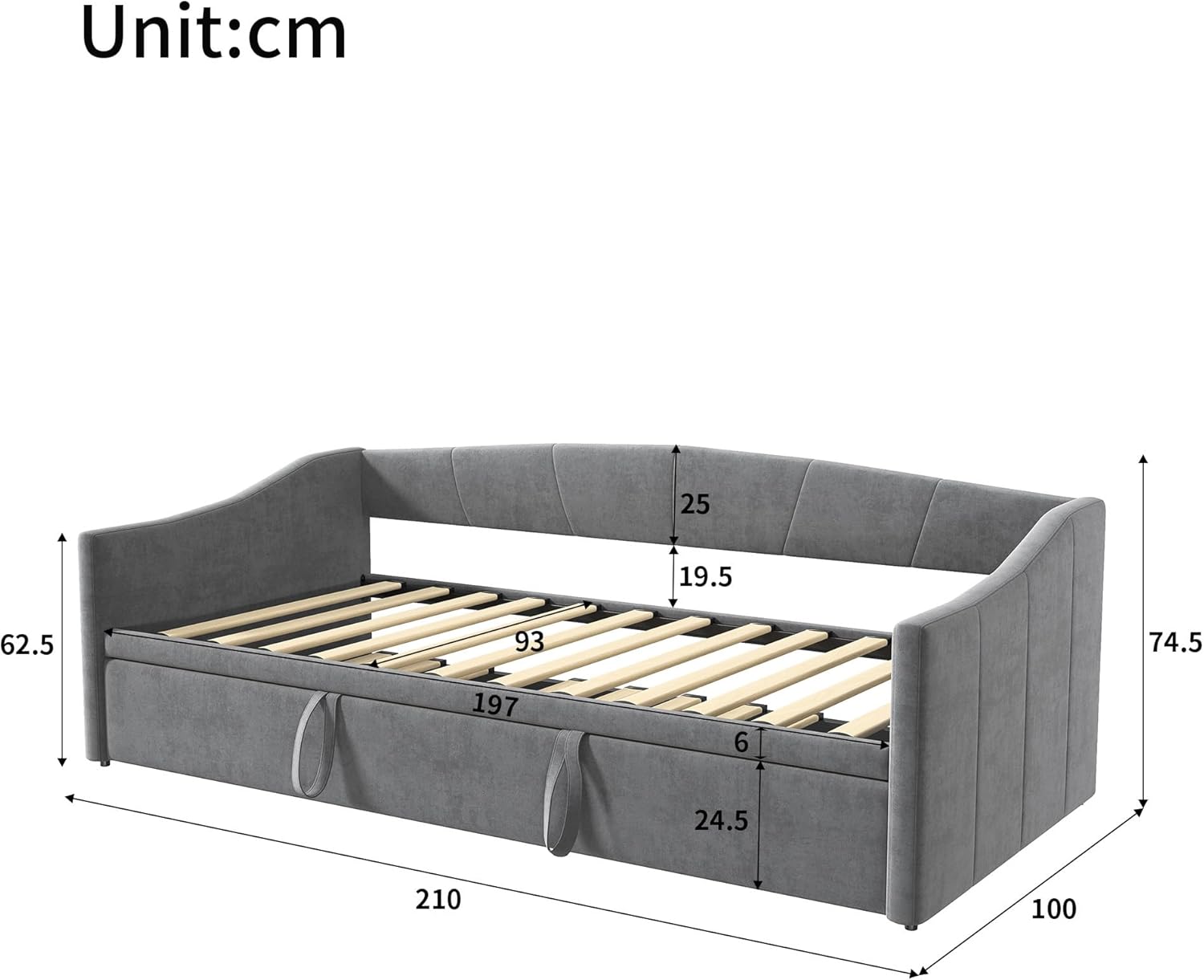 Schlafsofa 90/180 x 200 cm,Schlafsofa mit Bettkasten,Tagesbett Ausziehbar,Schlafcouch Ausziehbar Schlafsofa 200 cm Breit Bett Ausziehbar Zum Doppelbett,ohne Matratze (Grau-A, 90/180 x 200 cm)