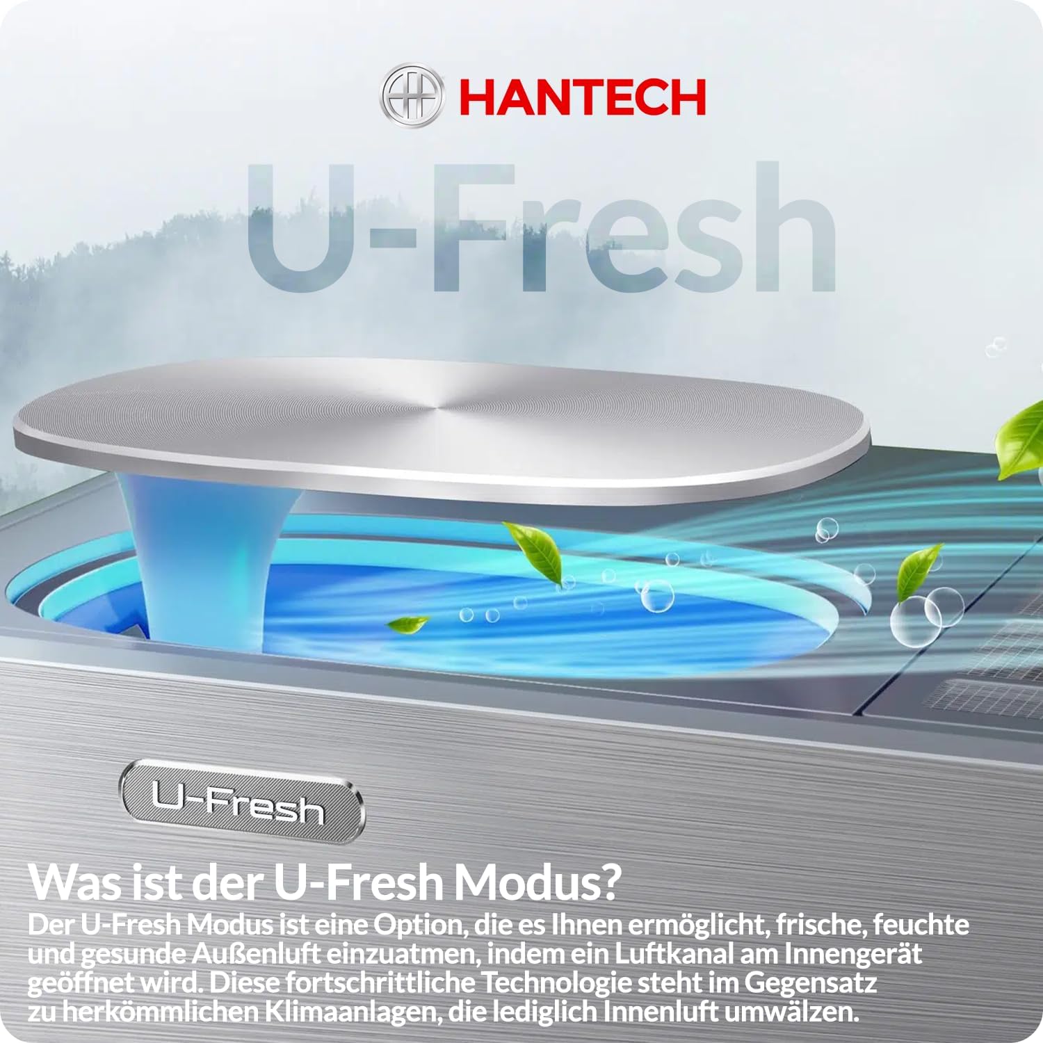 HANTECH U-Fresh Split Klimaanlage 12000 BTU 3,6 kW mit Frischluftzufuhr + 3 m Leitung & Halter