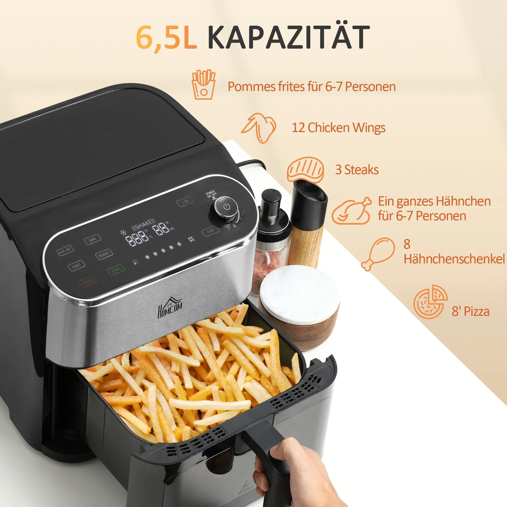 HOMCOM heteluchtfriteuse airfryer vetarm snel koken
