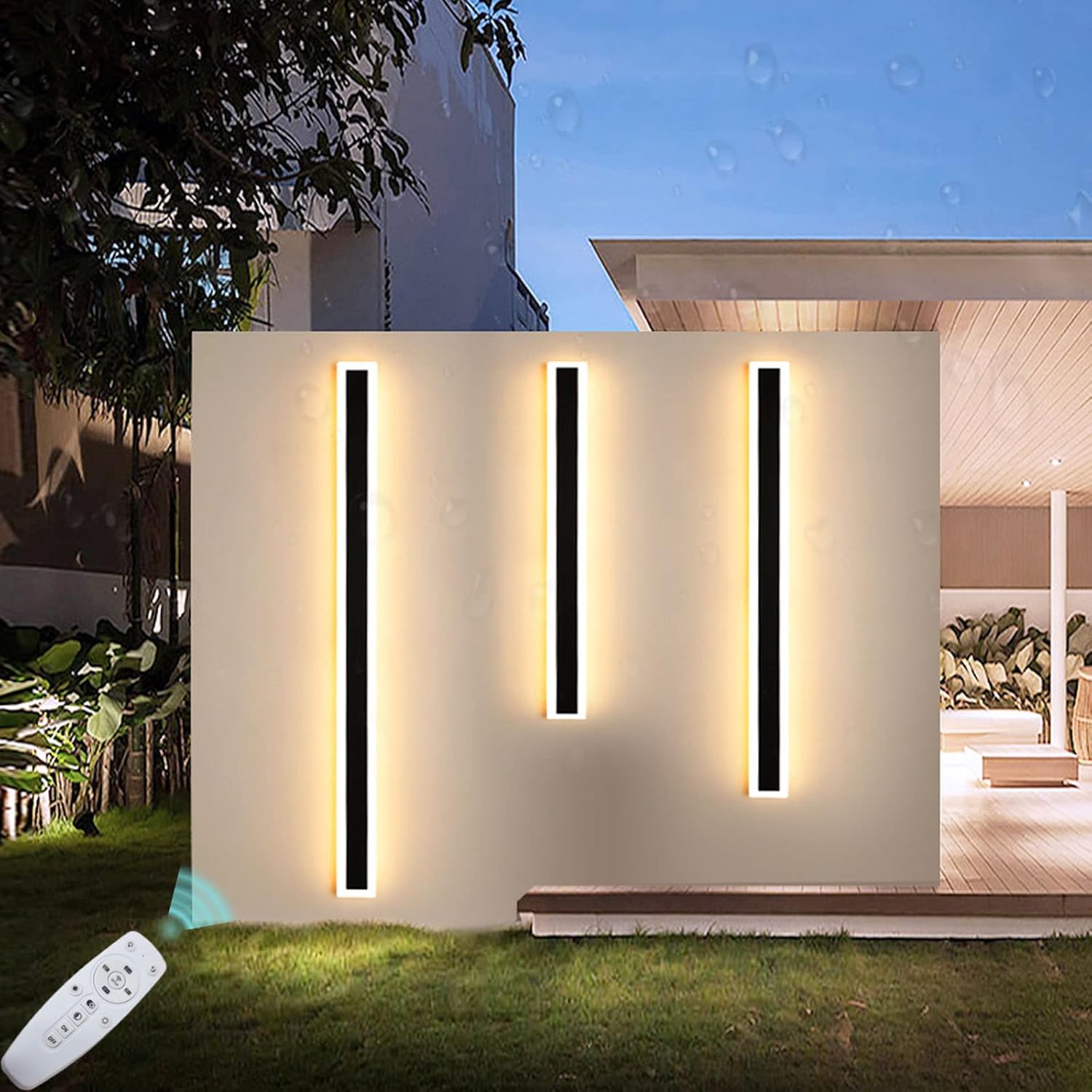 IP65 Wasserdichte Wandleuchte - Dimmbare Linearleuchte mit Fernbedienung für Innen Außen - 30 cm Lange Streifenlampe für Garten Innenhof Wohnzimmer Schlafzimmer Flur Treppen