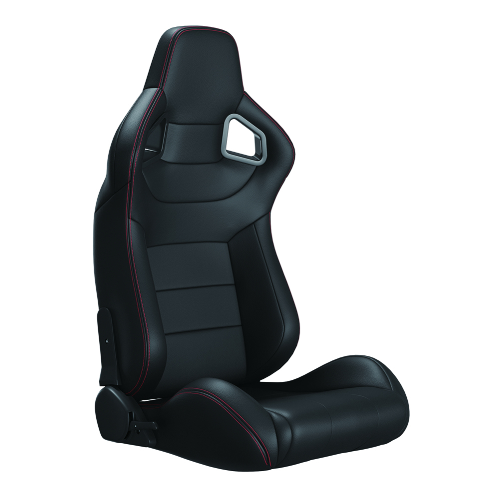 2025 Set van 2 Universele Racestoelen met Rode Stiksels, Rood PVC Kunstleer, Rugleuning met Carbon Afwerking, Verstelbaar en Reclinable (Bevestigingsbeugels niet inbegrepen) ?C Verpakking met 2 Stuks