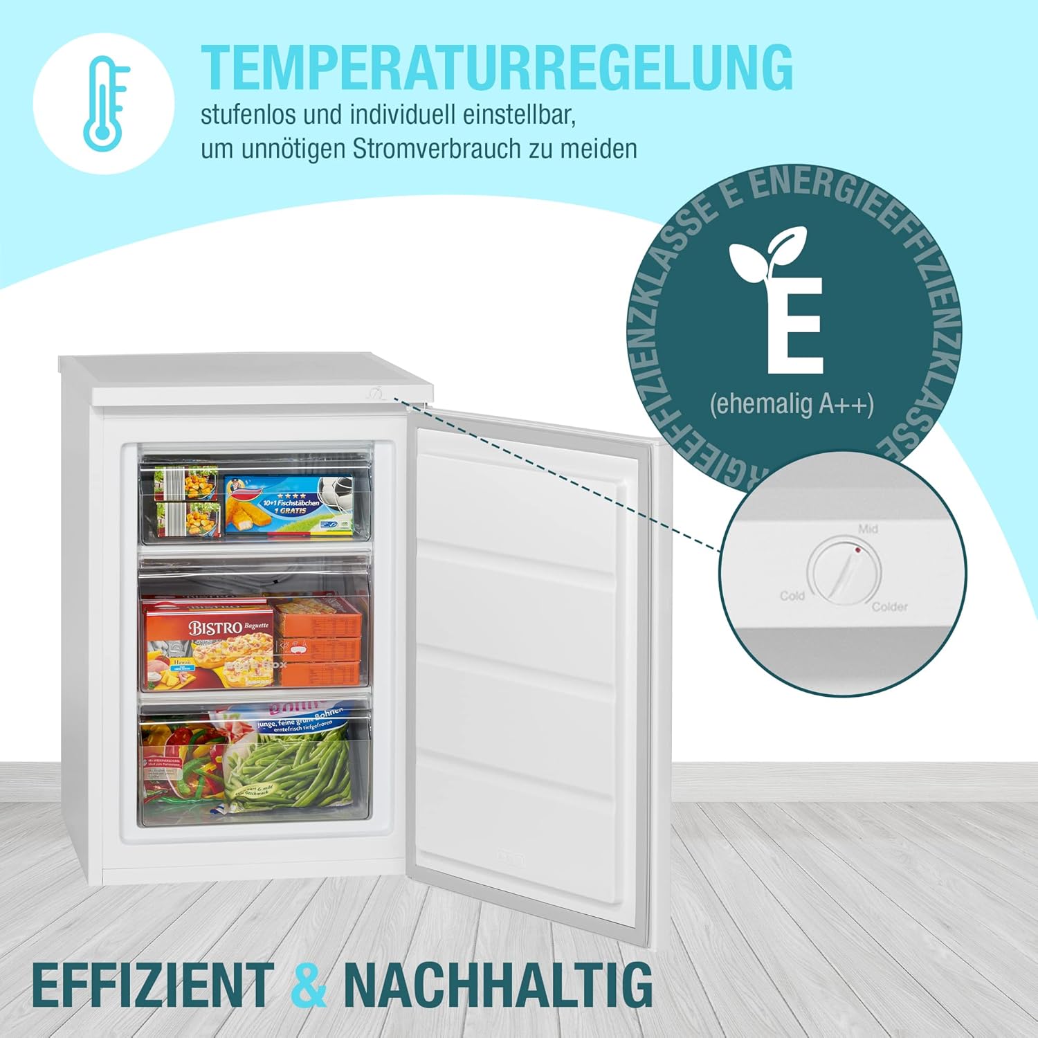 Bomann® Gefrierschrank | 85 Liter Nutzinhalt | Gefrierschrank klein mit 3 Gefrierschubladen u. Eiswürfelschale | Mini Fridge mit stufenloser Temperaturreglung | Türanschlag wechselbar | GS 2186.1 weiß
