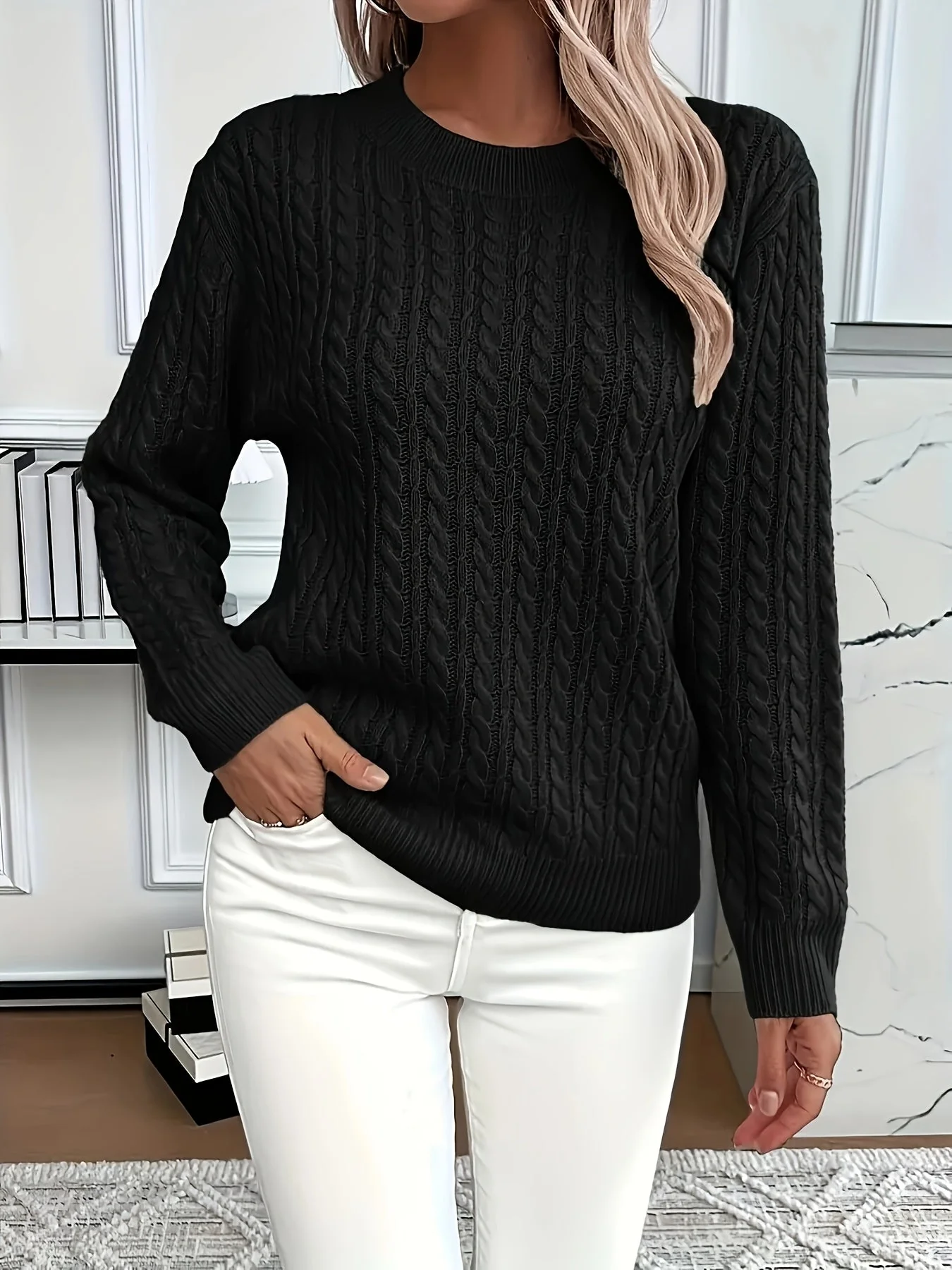 Strickpullover mit Zopfmuster f��r Damen �C Weicher und stilvoller Pullover f��r Fr��hling und Herbst