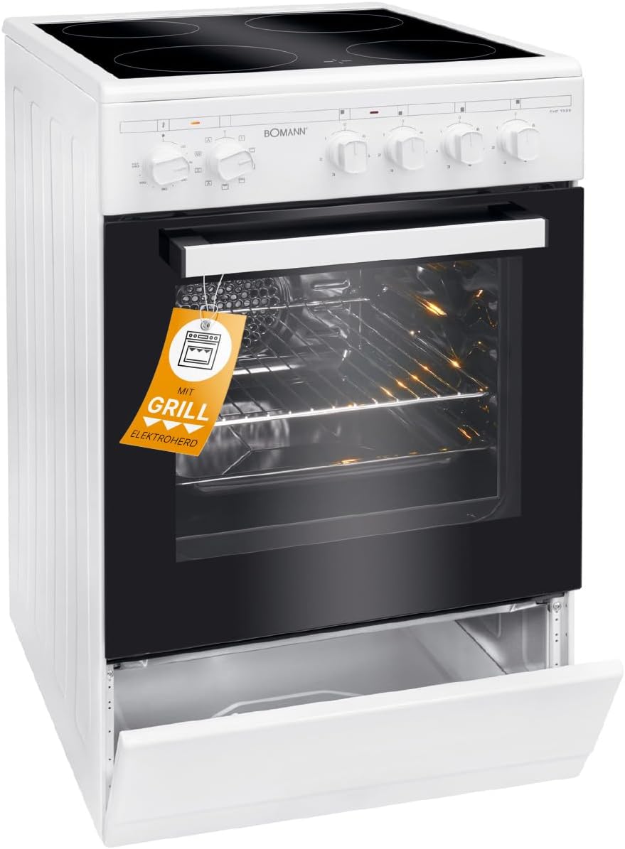 Bomann® Backofen 50cm mit Herd | Elektroherd freistehend 50 cm mit 4 Kochplatten | Standherd mit Ofen 43L | Ober-/Unterhitze | 40°C-240°C | inkl. Blech & Grillrost | Elektroherd mit Kochfeld EHC 7939
