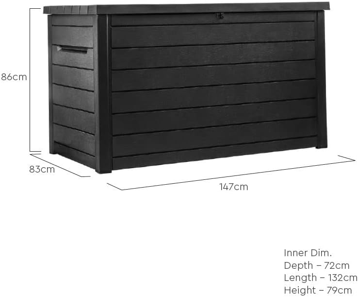 Keter Kissenbox XXL Ontario, graphit, 870l Fassungsvermögen, Außenmaße: 147 x 83 x 86 cm, Auflagenbox wasserdicht, für Outdoor geeignet