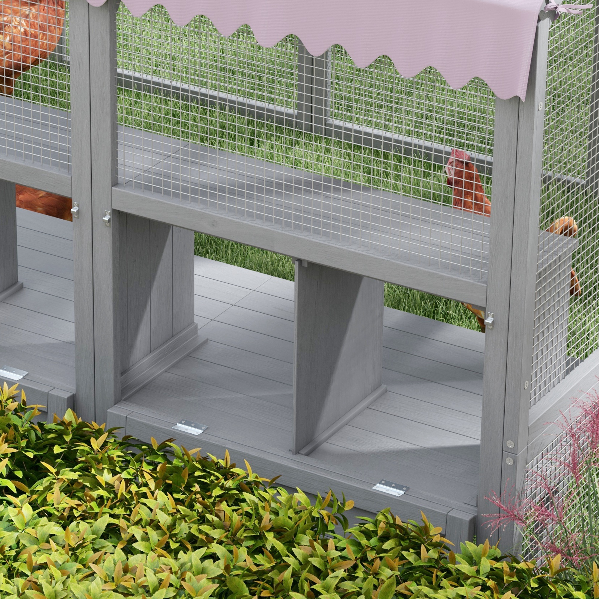 PawHut Kippenren Kippenhok Kippenhuis, toegankelijk, weerbestendig, 280 x 185,5 x 188 cm, Grijs