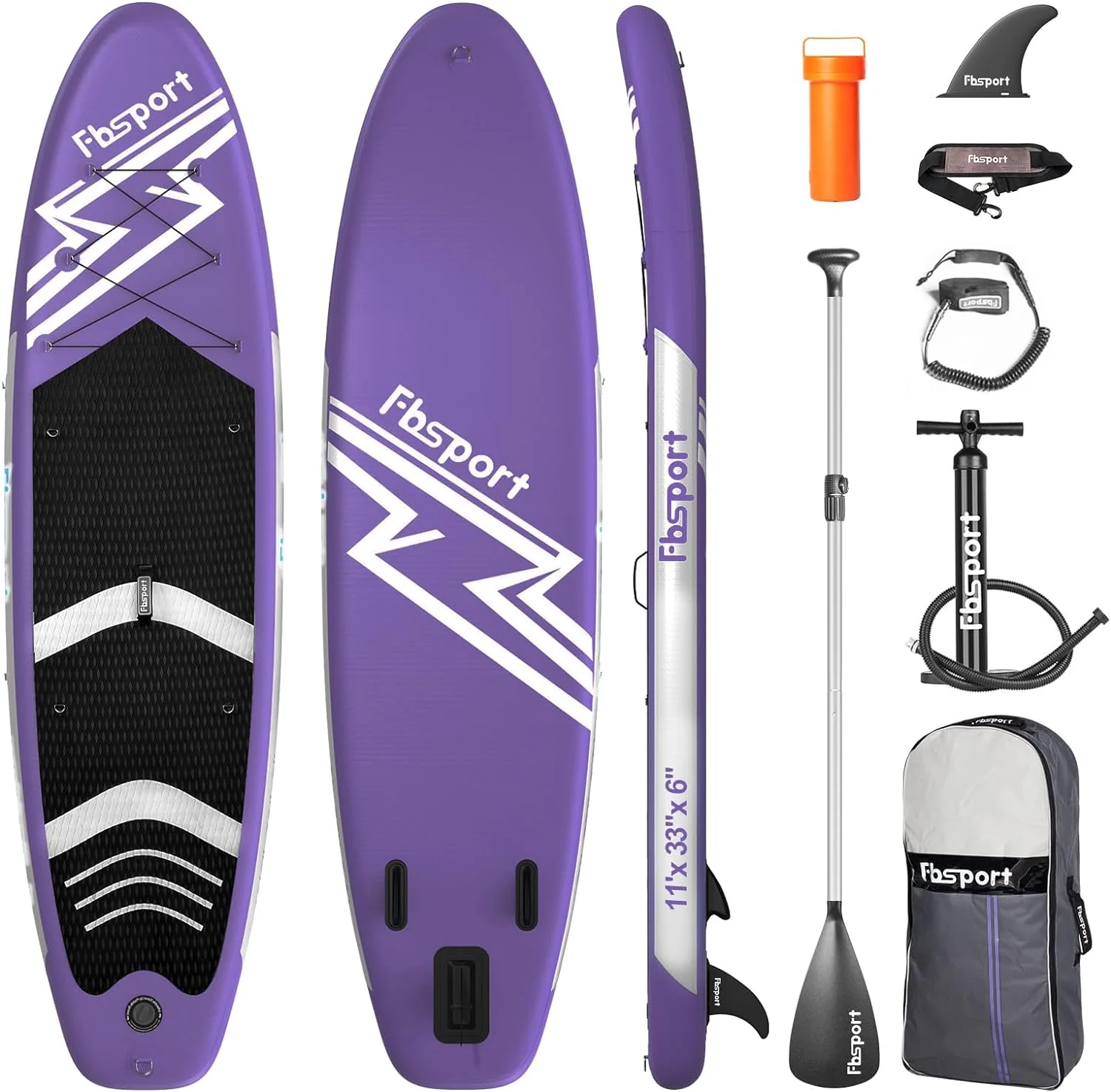 FBSPORT 11' Premium Stand Up Paddle Board. Yoga Board with Durable SUP Accessories & Carry Bag | Wide Stance. Surf Control. Non-Slip Deck. Leash. Paddle and Pump for Youth & Adult