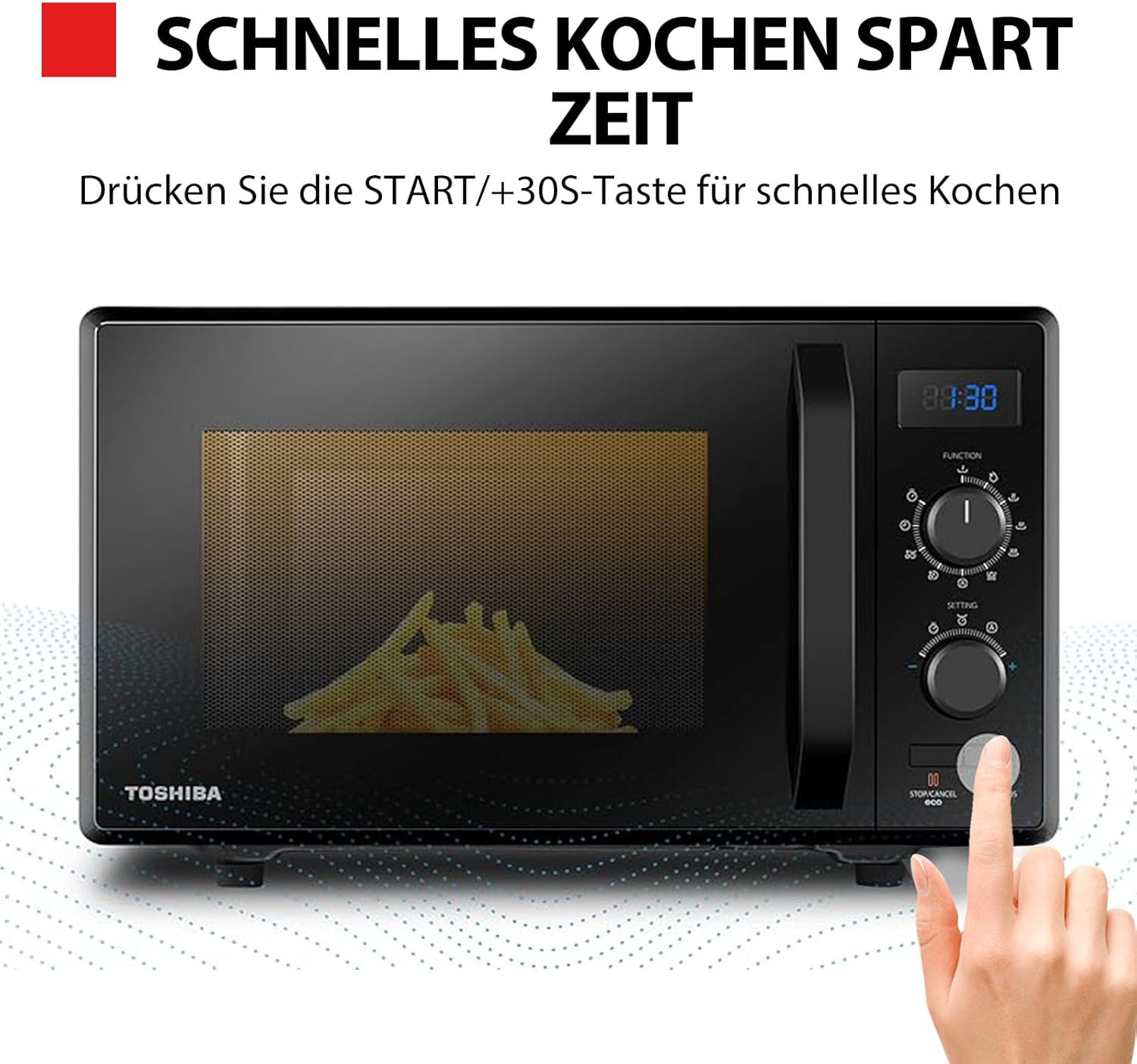Toshiba MW2-MM20PF(BK) Freistehend Mikrowelle/Solo-Mikrowelle / 20L / 800W / 5 Leistungsstufen mit praktischer Auftaufunktion/LED-Beleuchtung im Innenraum/Schwarz