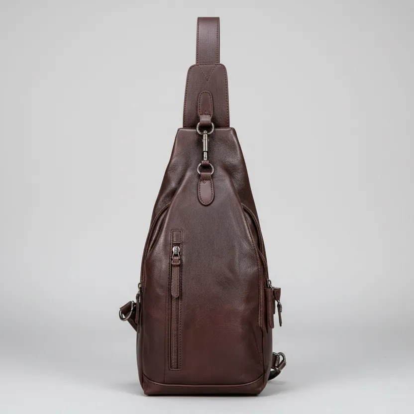 Coffee Leather Crossbody Sling Bag