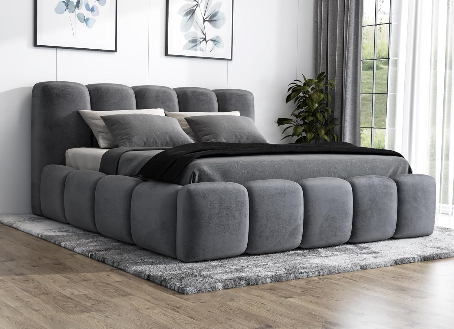 A&J MöbelLand Polsterbett 180x200 mit Bettkasten und Lattenrost – Sonic, Bett mit Matratze und Stauraum in Dunkelgrau
