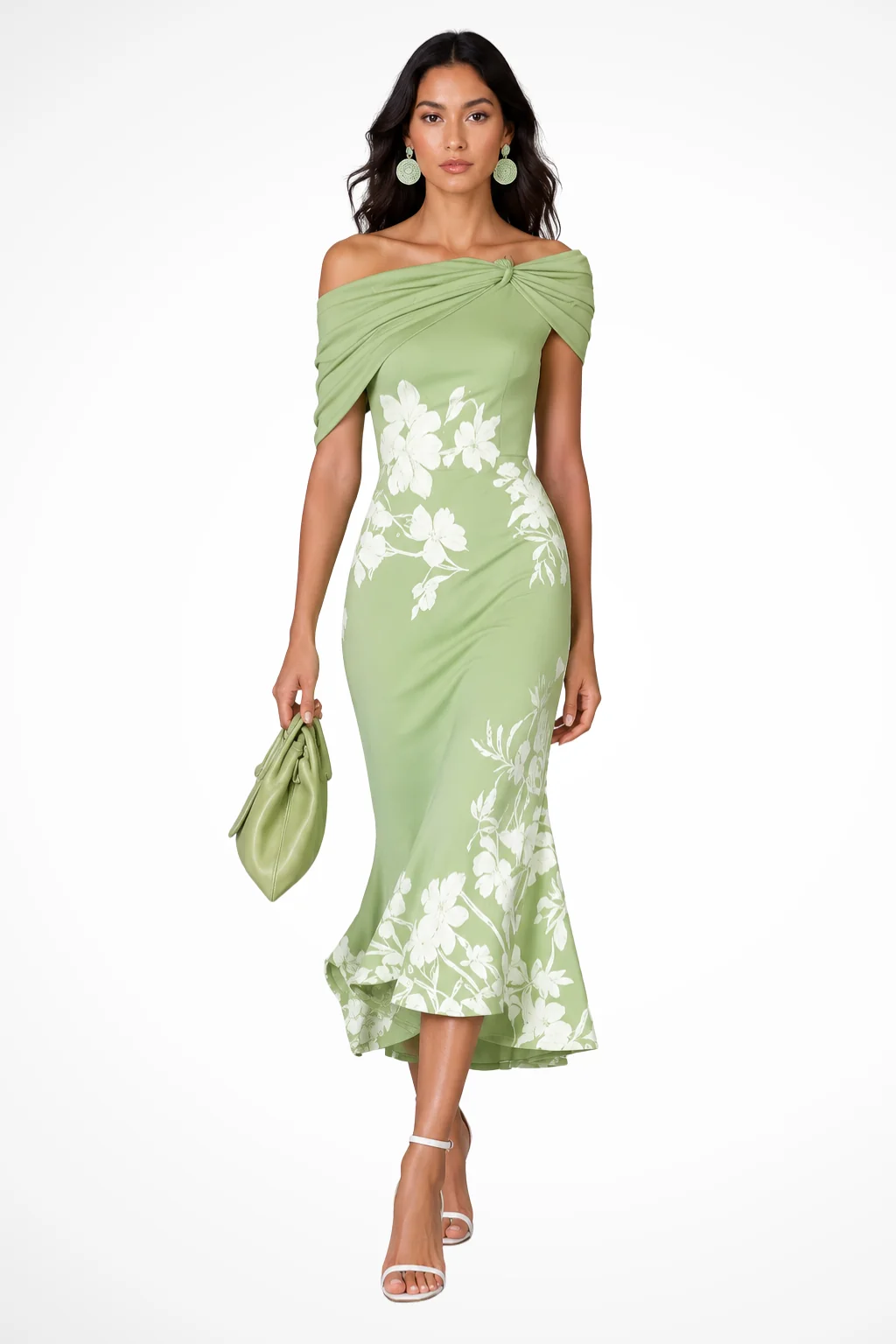 Damen Midikleid Schulterfrei mit Blumenmuster | Elegantes Kleid f��r Hochzeitsg?ste und Sommerfeste | Florales Off-Shoulder Design