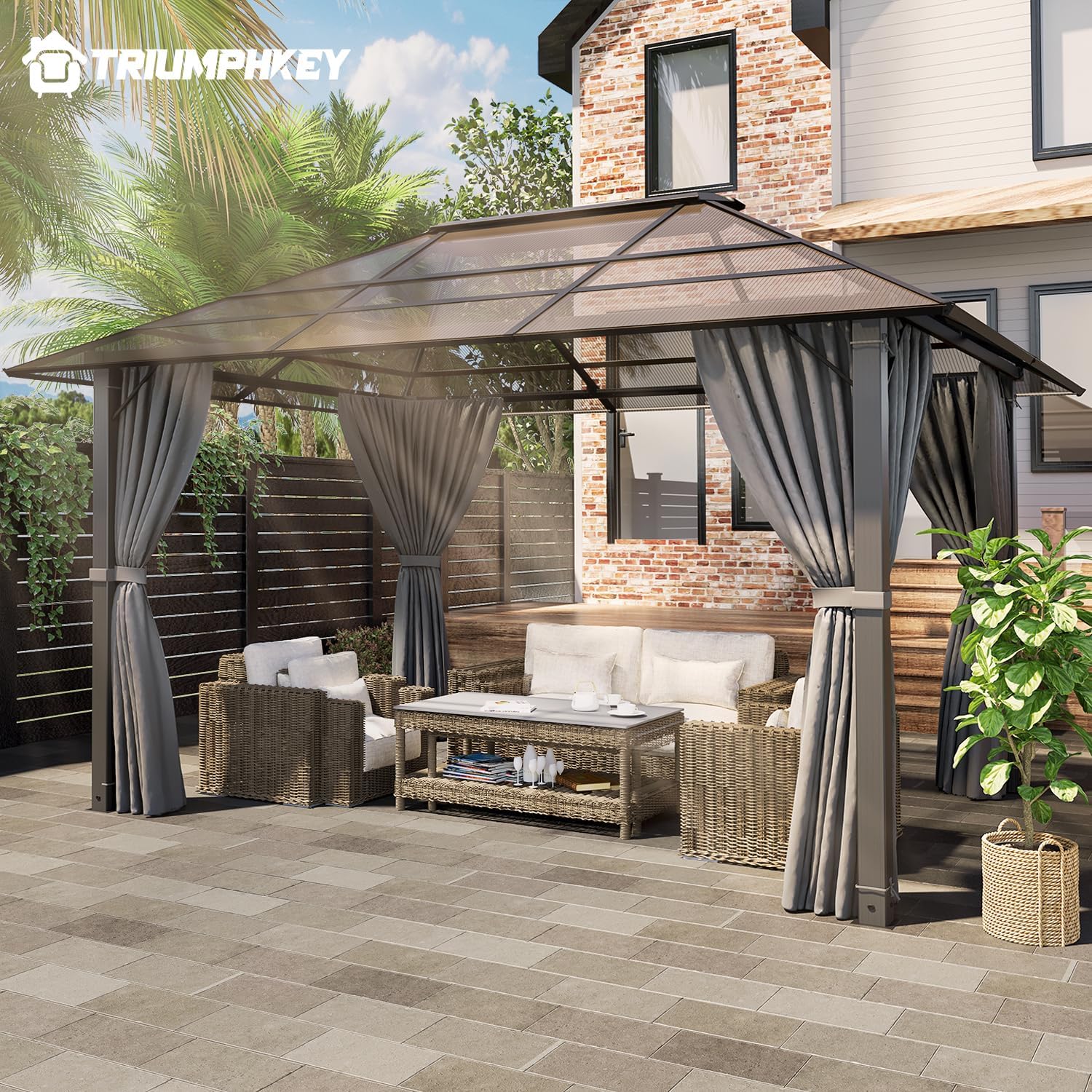 TRIUMPHKEY Pavillon 3x4 Wasserdicht Stabil Winterfest,Aluminium Gartenpavillon,Pavillon mit Festem Dach Protection UV,Geeignet für Außenszenen,Grau