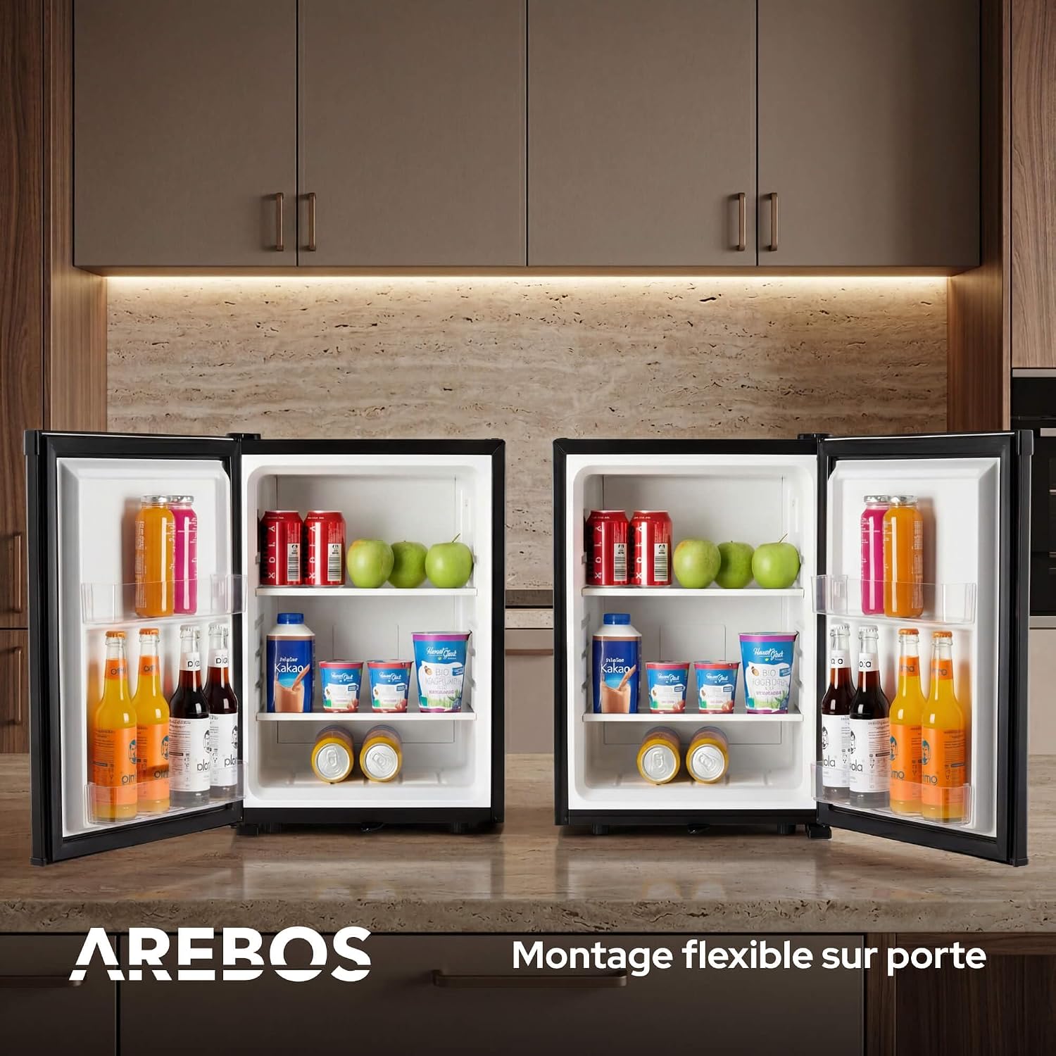 AREBOS Mini Réfrigérateur 40L | Mini Bar Silencieux ≤27 dB | Réfrigérateur Compact Verrouillable avec LED & Température Réglable 5–18 °C | Petit Frigo Bureau | Noir