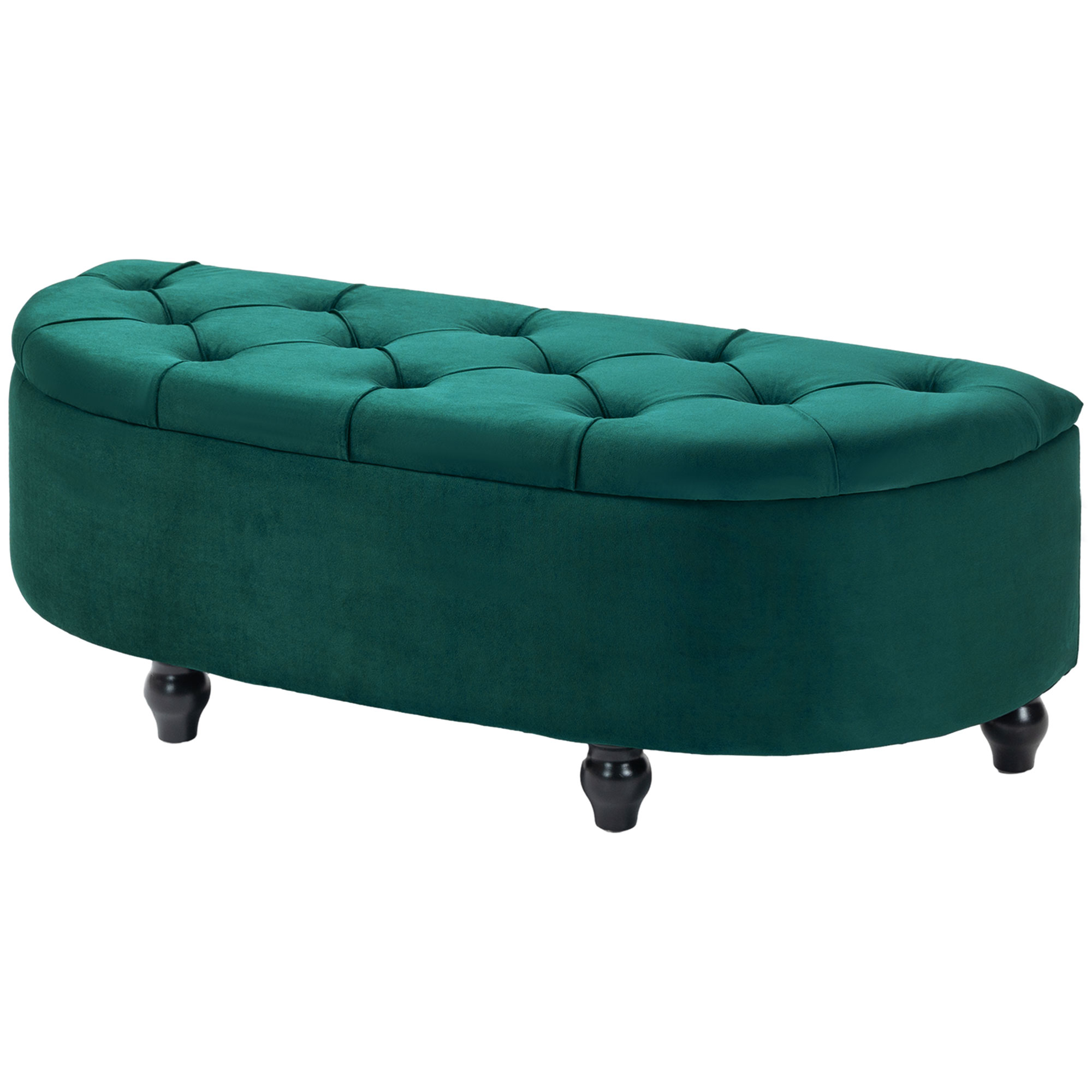Kruk met Opbergruimte, 2-in-1 Poef, Gepolsterd, Fluwelen Bekleding, Hydraulische Dempers, 120 x 46 x 42 cm, Donkergroen