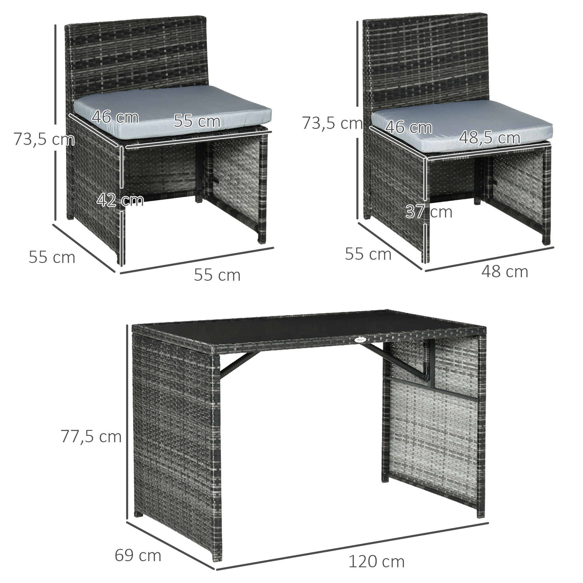 5 stuks Polyrattan tuinmeubelen rotan dining set tuinset grijs