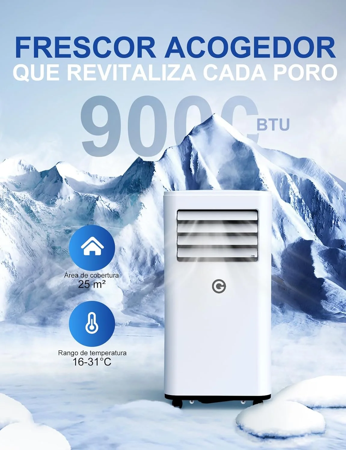Aire Acondicionado Portátil 9000 BTU, 4 en 1
