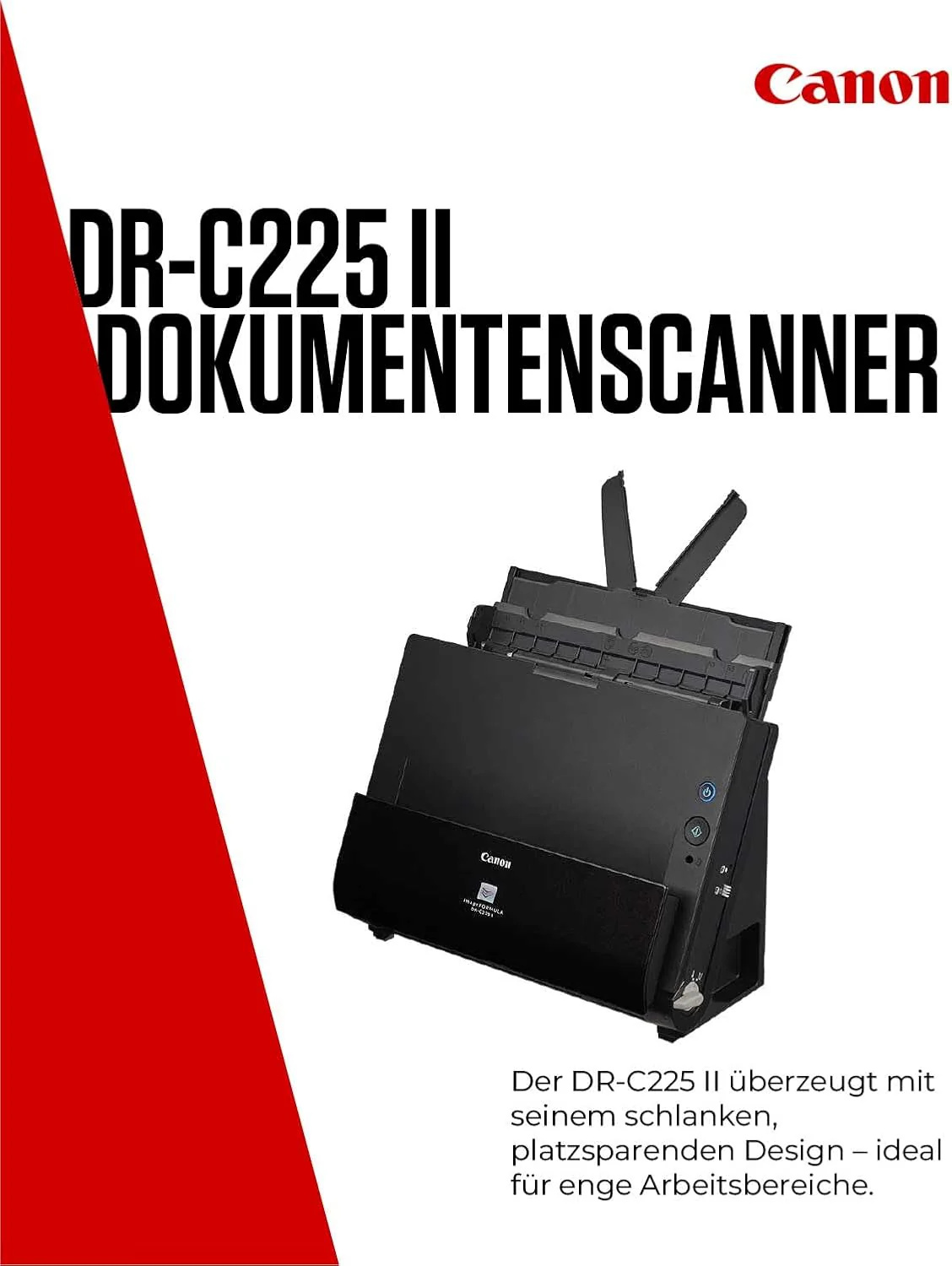 Canon DR-C225 II - imageFORMULA documentscanner (duplex, invoer, kleur, 600dpi, 25 ppm, PDF OCR, compact, zwart)