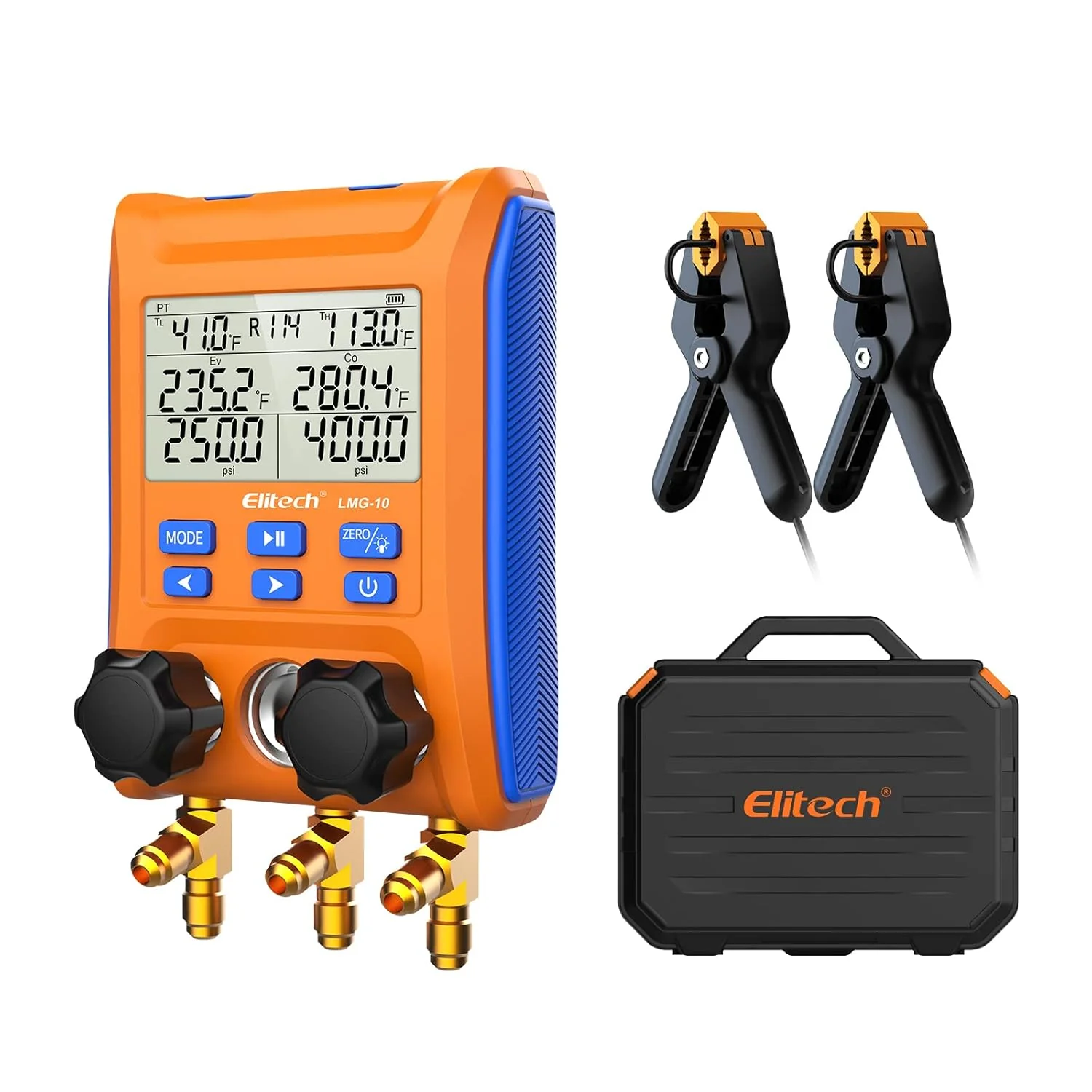 Elitech K?ltetechnik die Monteurhilfe Manifold Gauge Set, Hochpr?zises Vakuum Drucktemperatur Lecktester Tester Digitales Messger?t f��r K��hlschr?nke LMG-10