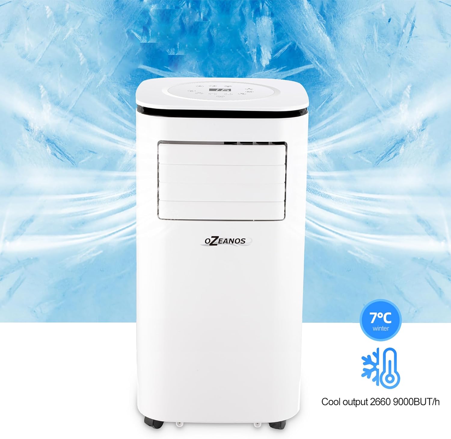 OZEANOS OT-AC-9000 Mobile AC Klimagerät mit Kühlleistung bis zu 9000 BTU/h, Leiser Betrieb unter 65 dB, Timer- und Sleep-Funktion, Kühl-Ventilator- und Entfeuchtungsmodus für Räume bis 90 m3