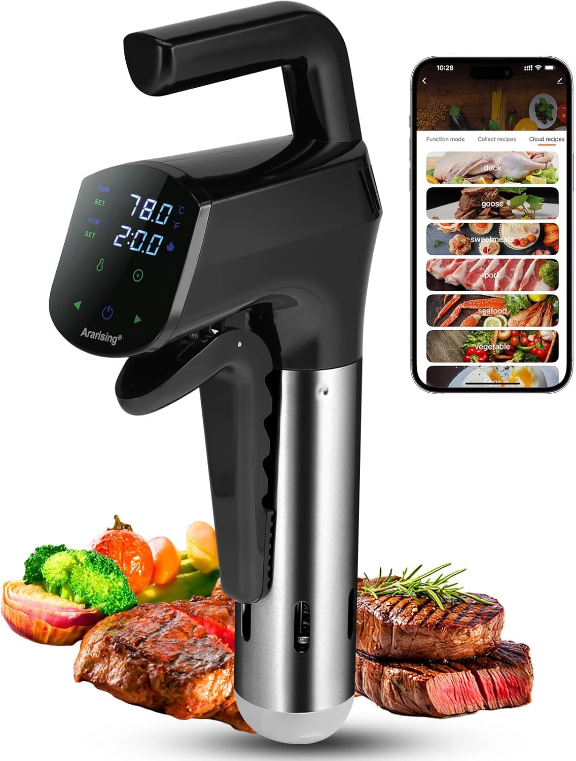 Sous Vide Cooker 2.4G WIFI, Sous Vide Machine with 30 Preset Recipes on APP & Calibration Function, 1100W Ultra-Quiet Immersion Circulator, Accurate Temperature and Time, Fast-Heating with Timer