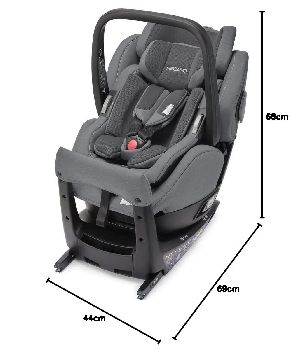 Recaro kinderautostoel Salia Elite incl. babyautostoel (gewicht 2,9 kg), 360 graden draaibaar, I-Size, 0-18 kg, 40-105 cm, max. 4 jaar, met visuele indicatoren, Prime Silent Grey