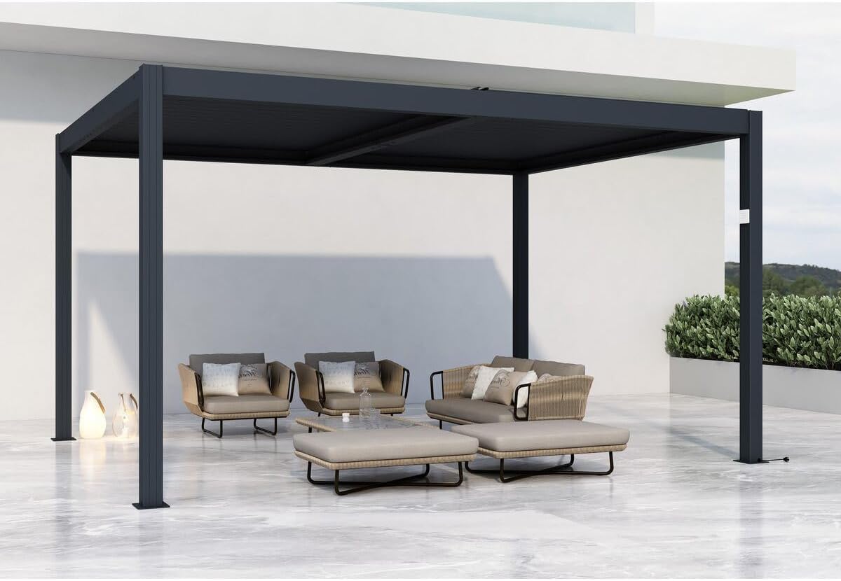 Habitat et Jardin Motorized bioclimatic pergola with LED Windsor Aluminium 3 x 4 - Grey