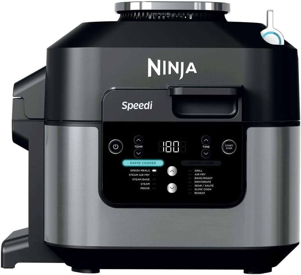 Ninja Speedi Multikocher, 5,7L, 12-in-1 Multicooker, Air fryer Heißluftfritteuse, Slow Cooker Langsamkochen, Grillen, Backen, Schwarz ON500EU