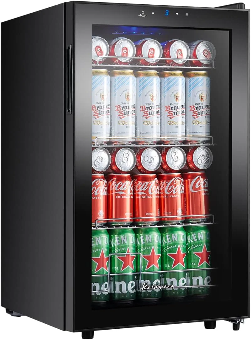 Kalamera Getr?nkek��hlschrank, Bierk��hlschrank mit Touch-Bedienfeld, 3-18��C K��hlzone, Flaschenk��hlschrank 86 Liter, Blaue LED-Innenbeleuchtung, 41 dB, KRC-86GE