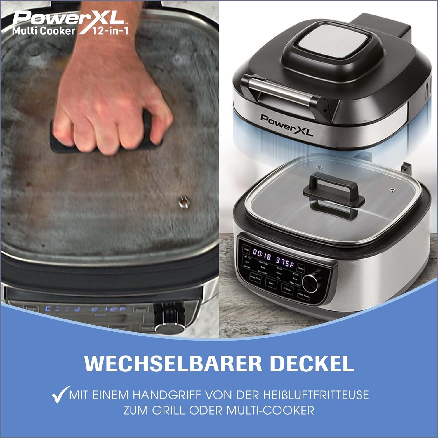 PowerXL MultiCooker - 12 in 1 Multikocher mit Warmhaltefunktion - Heißluftfritteuse, Backofen, Bratpfanne, Reiskocher uvm. - 5,7 Liter Fassungsvermögen - 12 Kochprogramme - Airfryer - Kaloriensparend