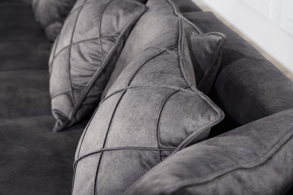 Riess Ambiente Modernes XXL Ecksofa DECADENCIA - 320cm - dunkelgrau Samt - Bigsofa inkl. Kissen