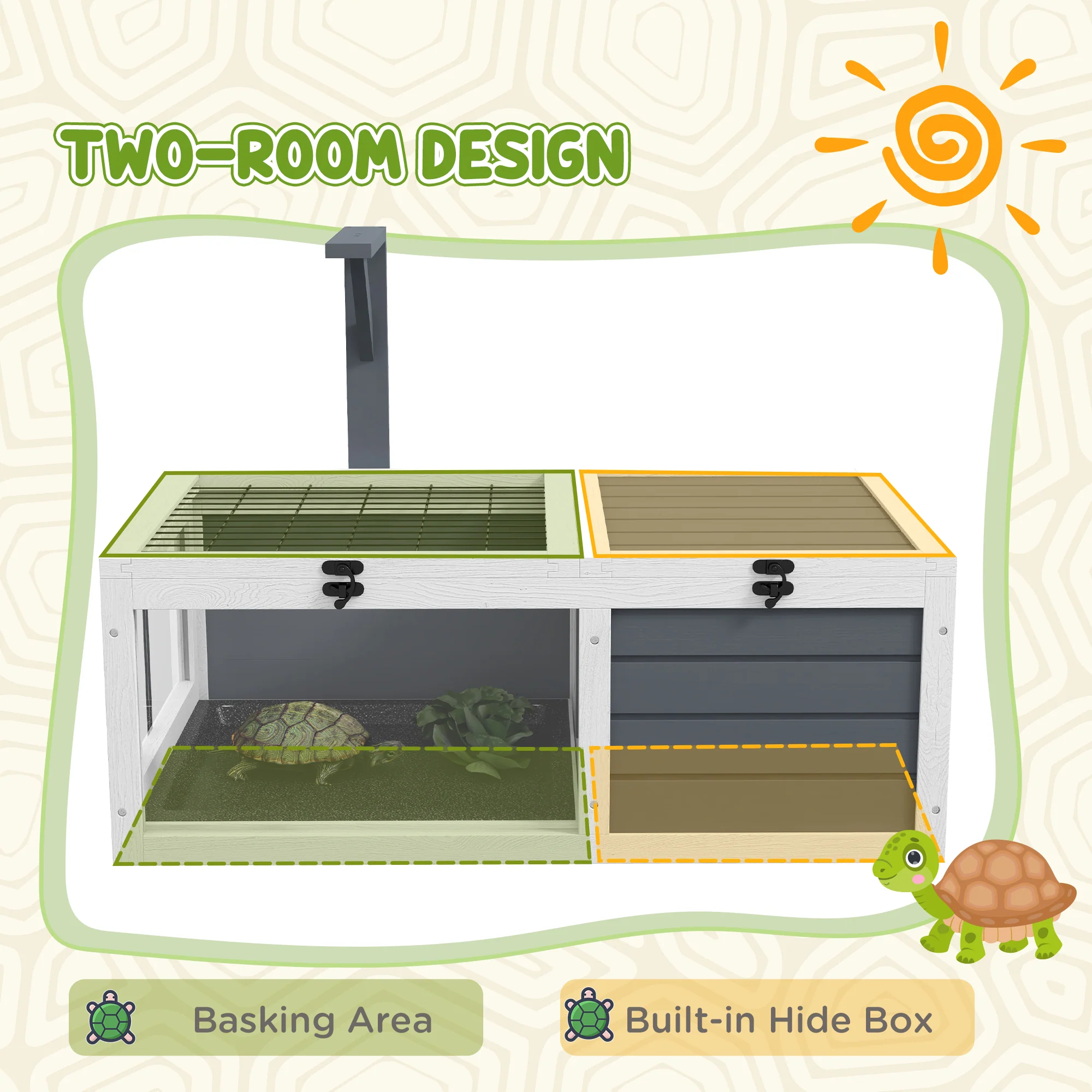 2025 PawHut Schildpaddenhuis, Schildpaddentafel van hout met houten lampenhouder, grijs